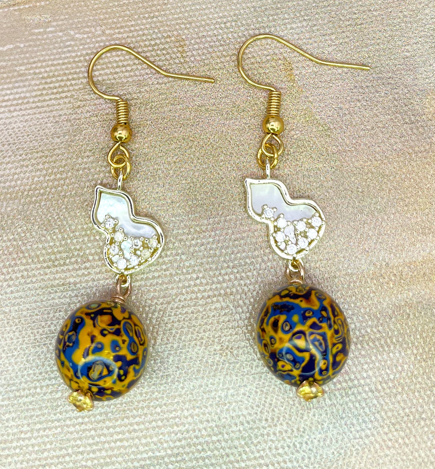 Handmade Daji Lacquer Beaded Bling Earrings with Natural Opal Inclusions