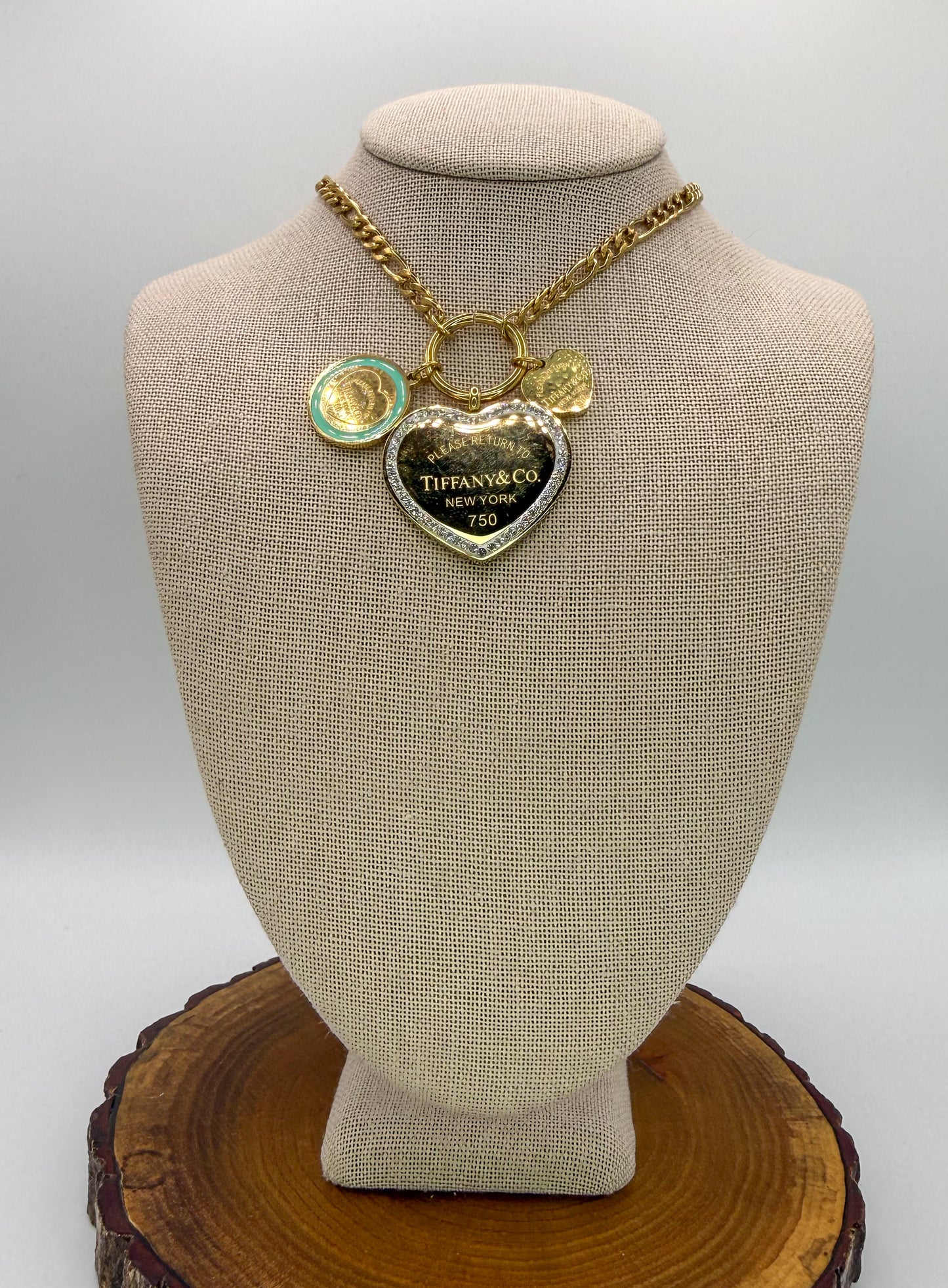 Gold T&Co Trio Charm Stainless Steel Pendant Necklace