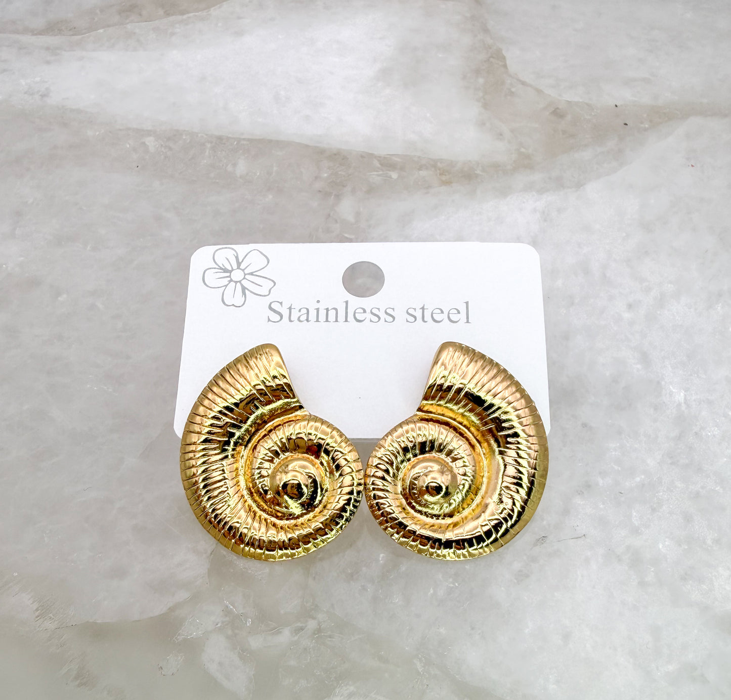 Gold Stainless Steel Shiny Conch Shell Stud Earrings