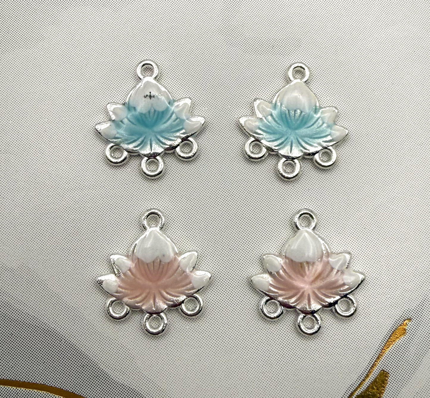 Silver Lotus Enameled Chandelier Metal Charms