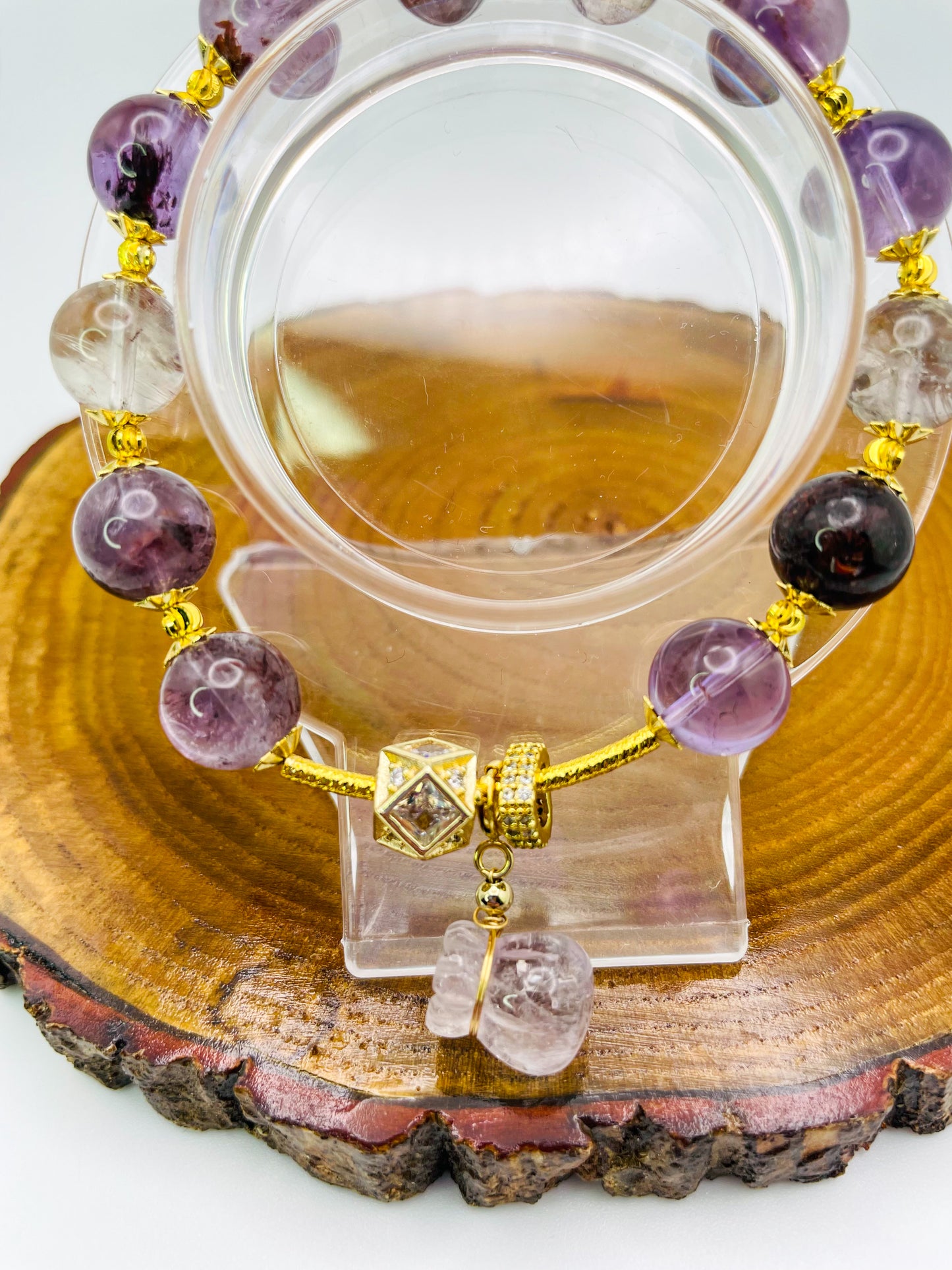 Natural Purple Phantom Quartz Money Bag Bracelet