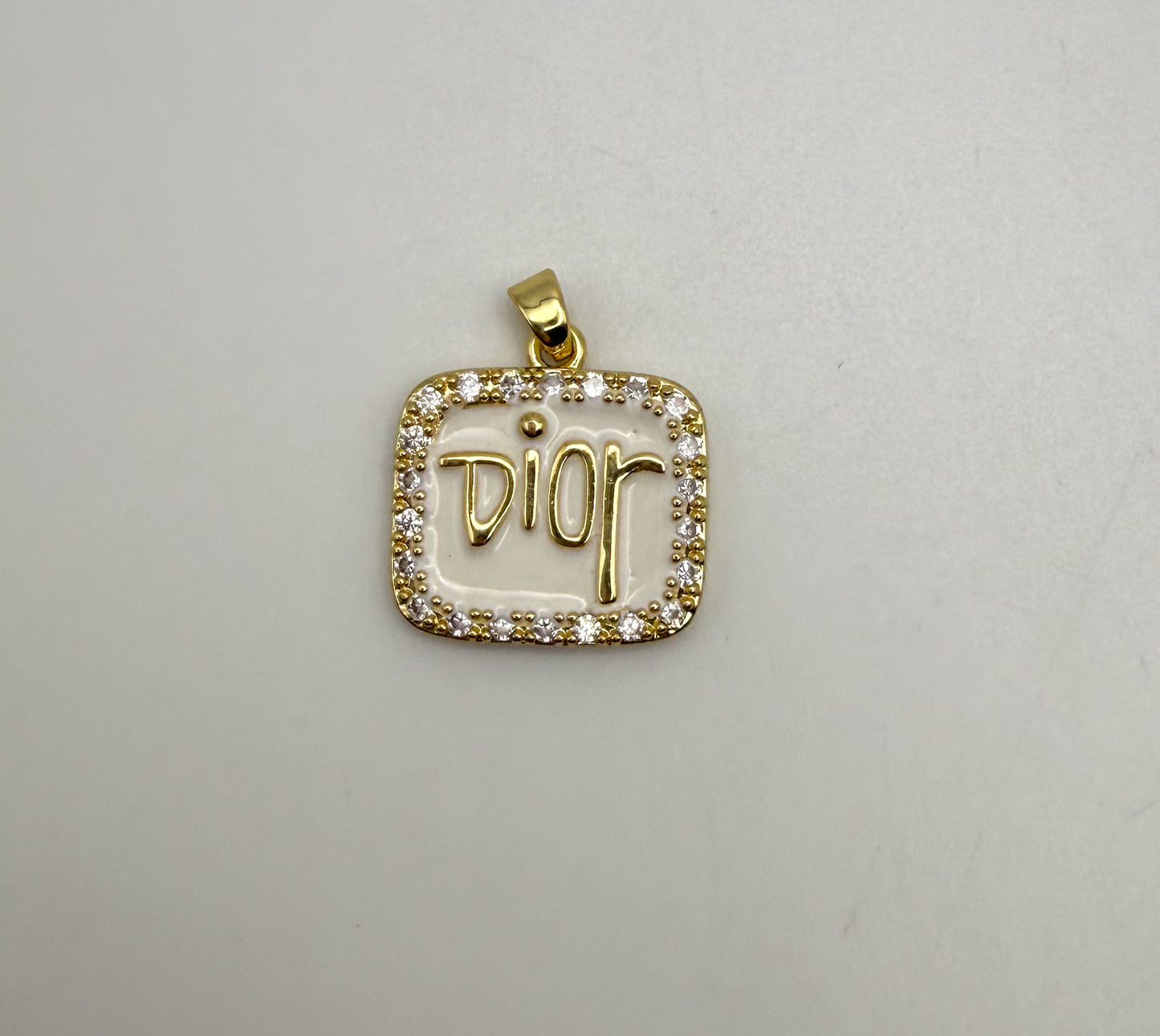 High Quality White Enameled Gold Dior Pendant