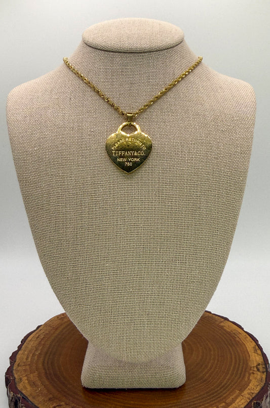 Gold Stainless Steel T&Co Heart Pendant Twist Rope Chain Necklace