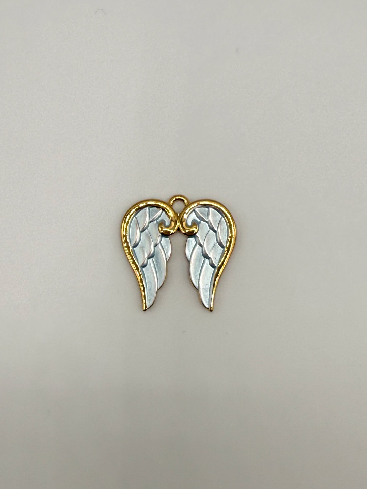 Gold & Blue Enamel Angel Wing Charm Pendant
