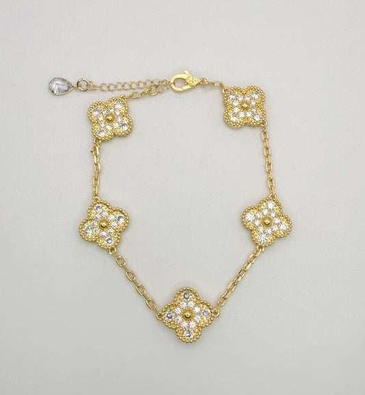 18k Gold Filled Bling LV Clover Bracelet