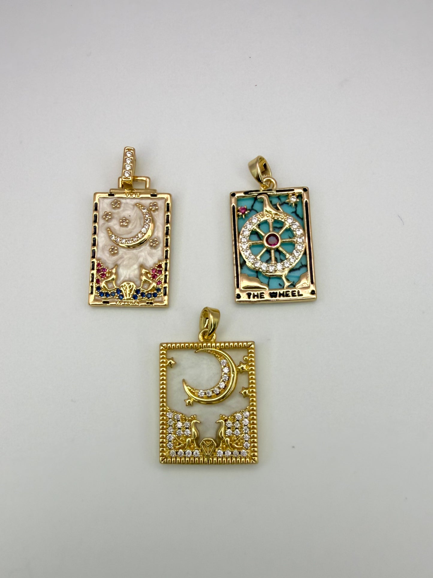 Gold The Wheel Tarot Card & Moon Card Pendants