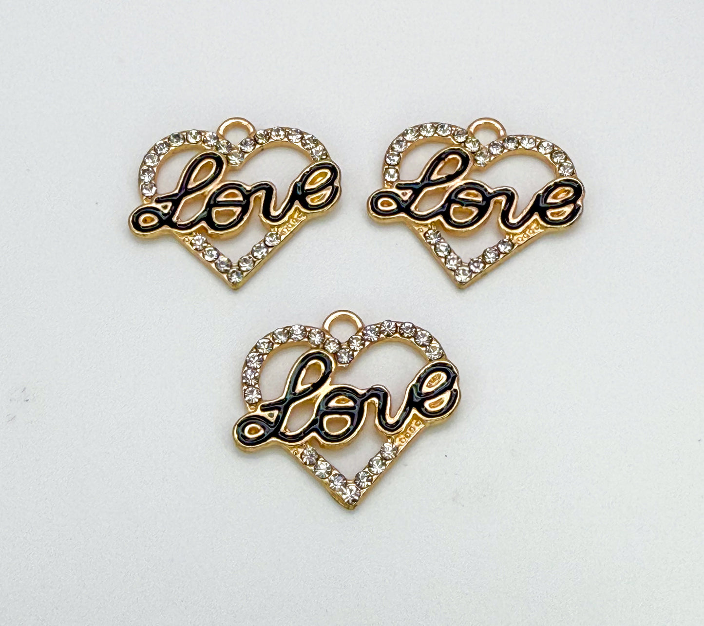 Gold LOVE Bling Heart DIY Charms