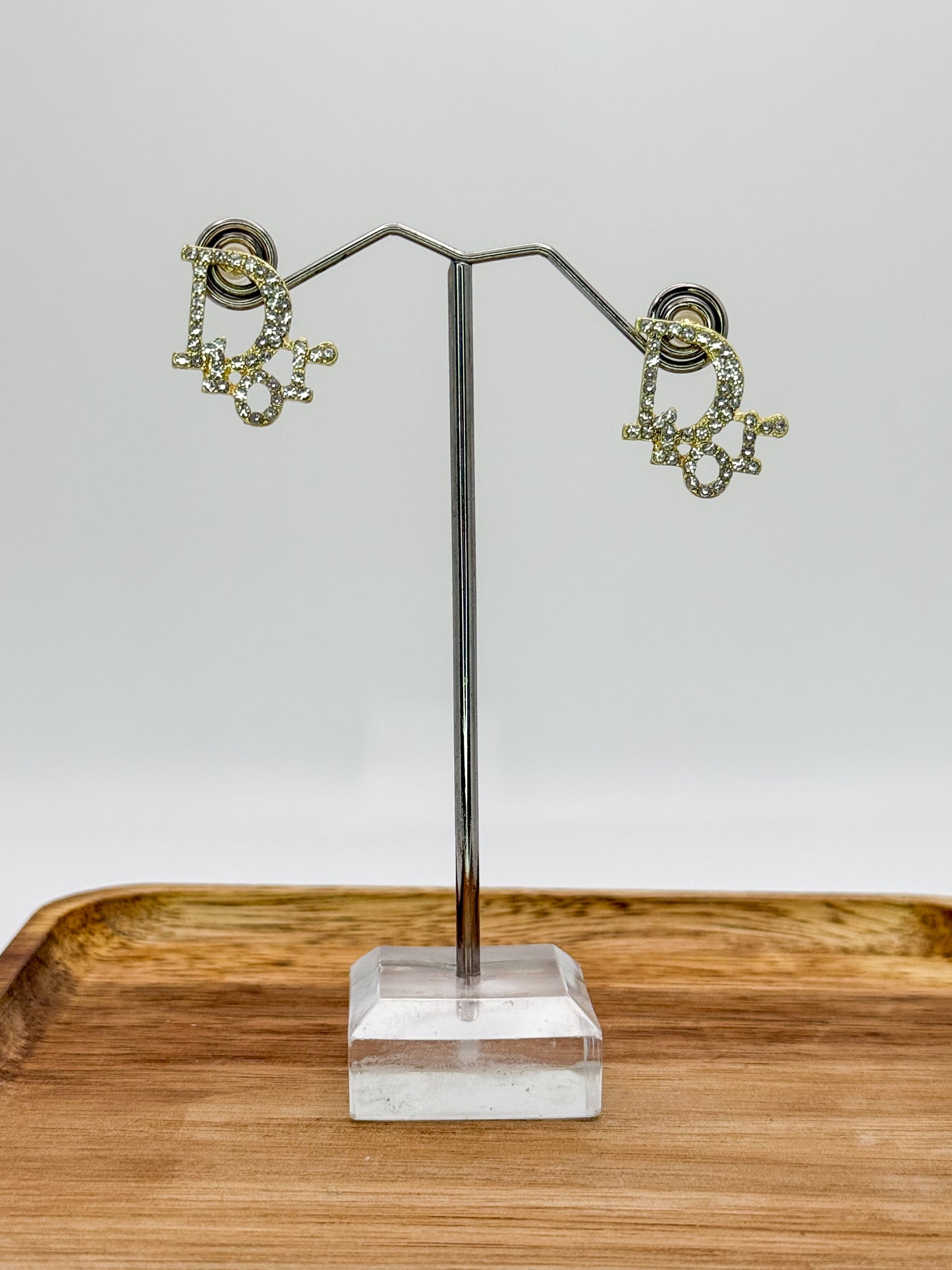 Gold Dior Designer Stud Earrings