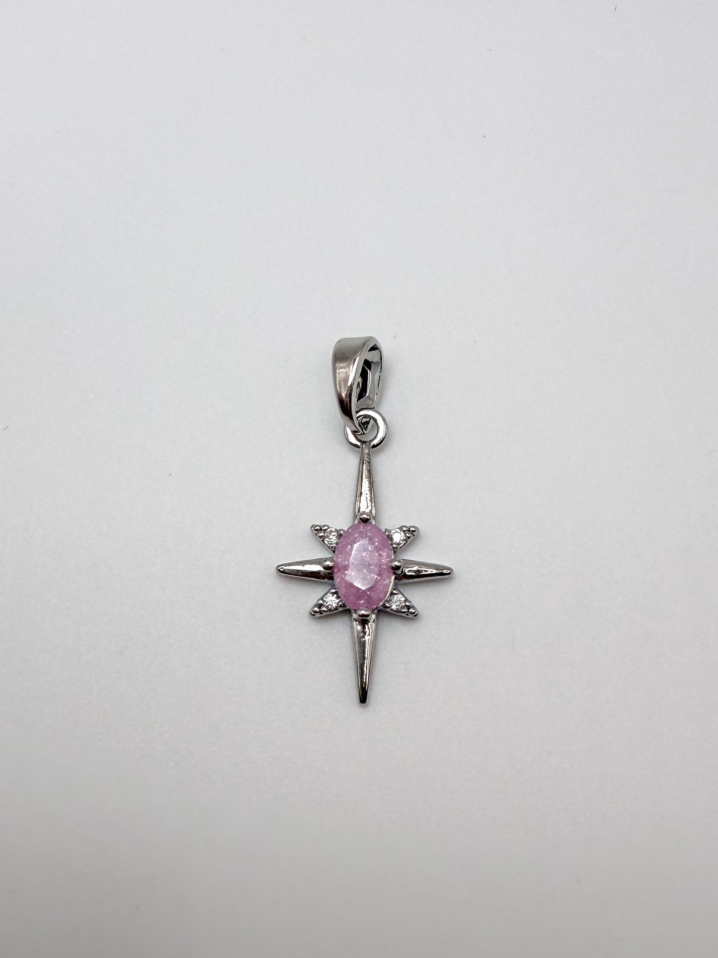 Silver Pink Zircon North Star Charm Pendant