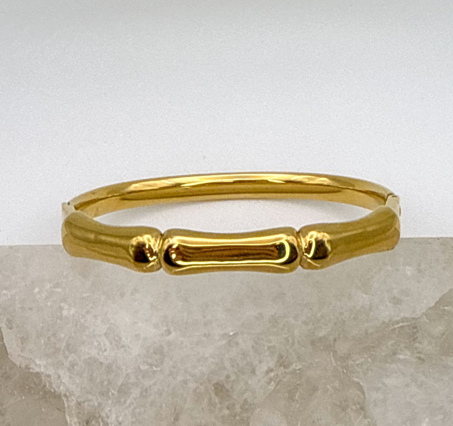 Gold Stainless Steel Shiny Bamboo Bangle Bracelet