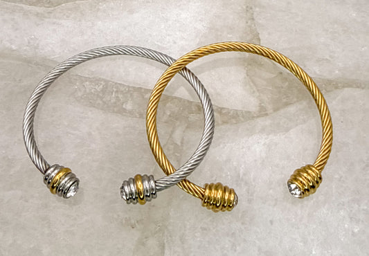 Stainless Steel Gem Cuff Bangle Bracelets-Gold or Silver