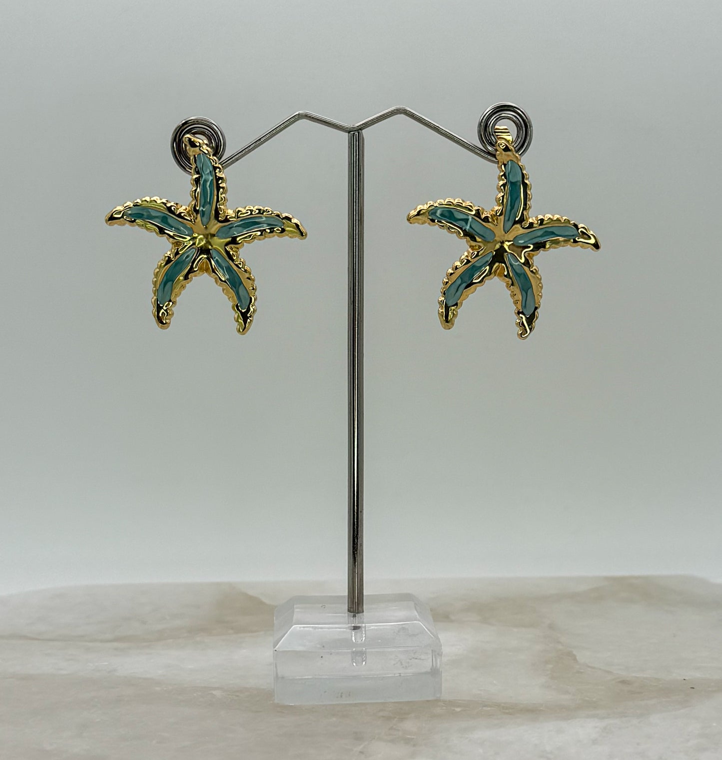 Gold Stainless Steel Colorful Starfish Stud Earrings
