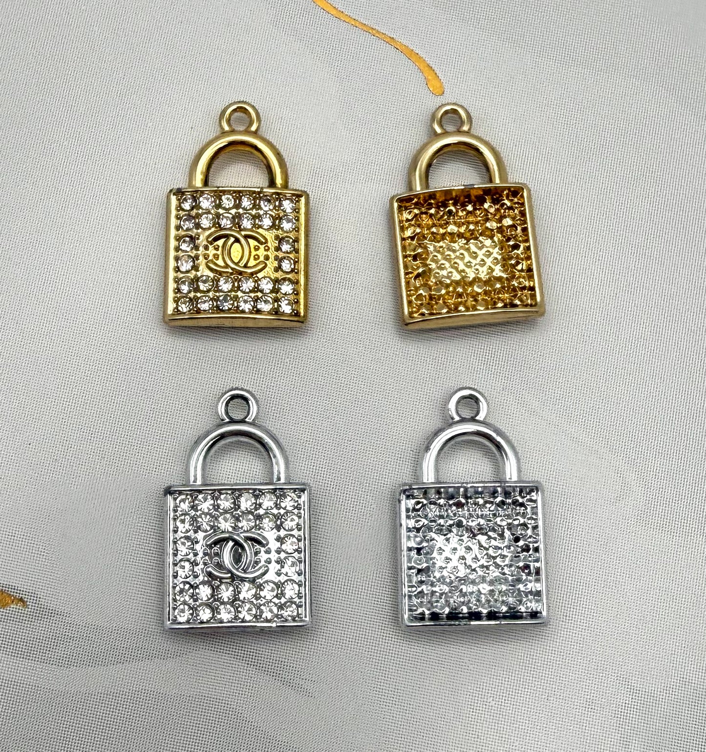 CC Rhinestone Lock Metal Charms