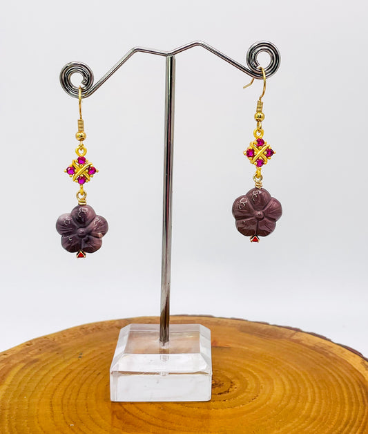 Natural Alashan Agate Sakura Flower Earrings