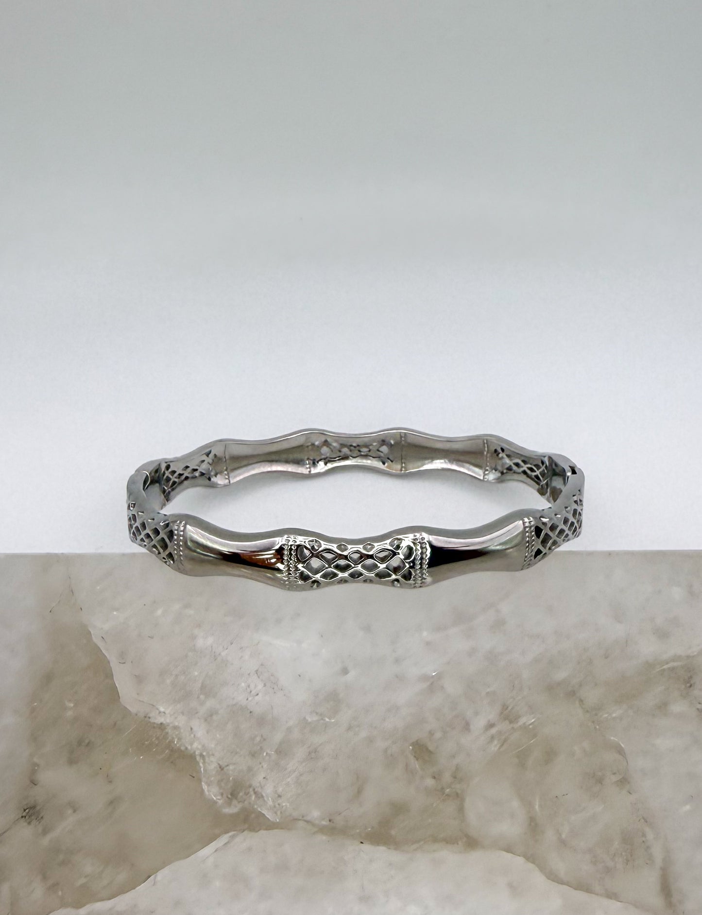 Silver Stainless Steel Delicate Bamboo Bangle Bracelet