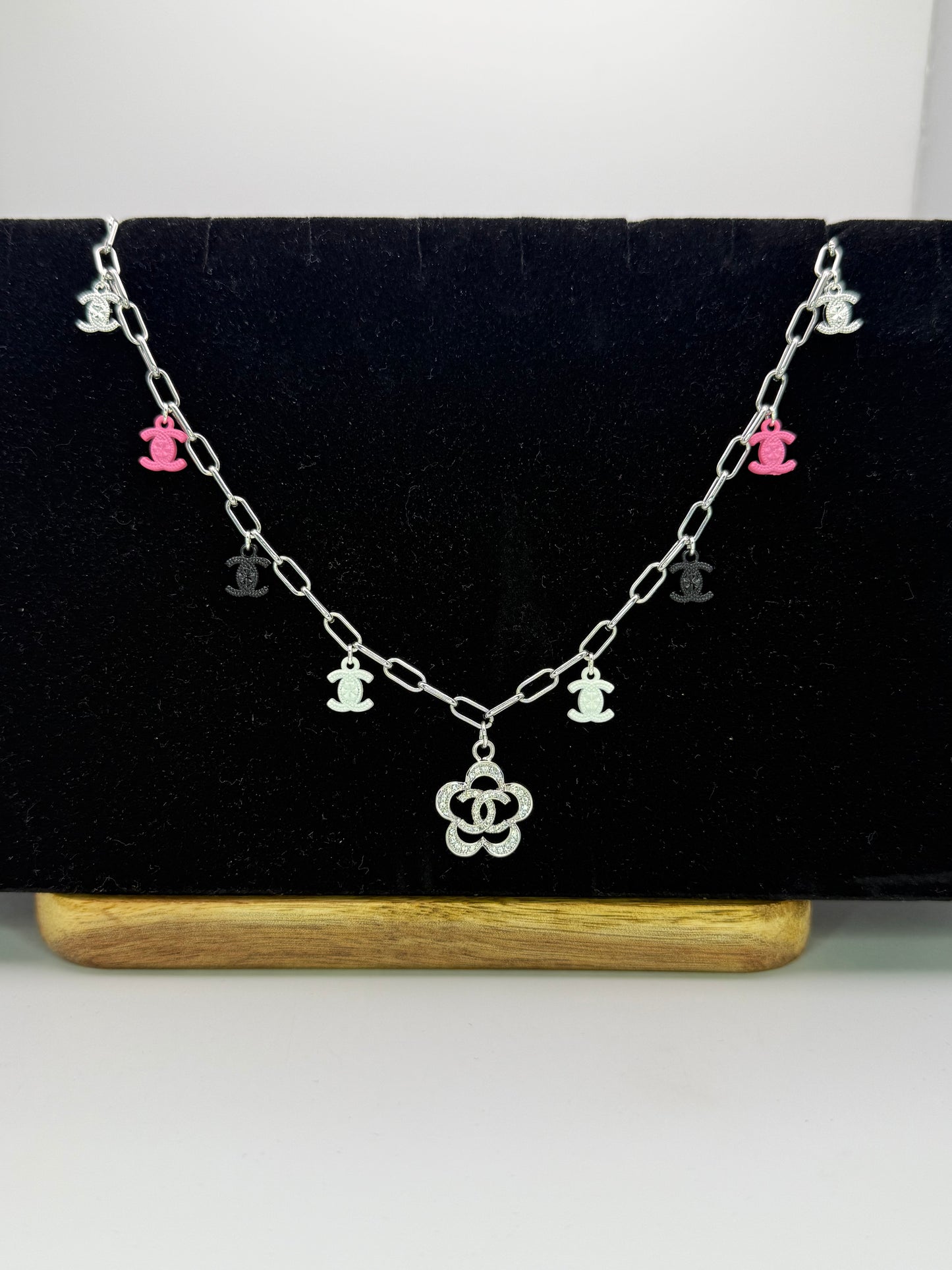 Silver CC Designer Charm Necklaces