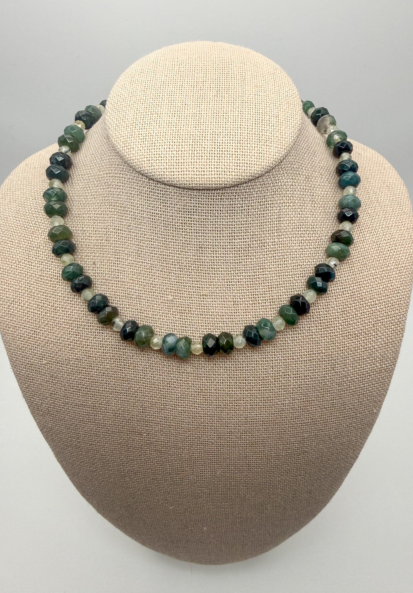 Natural Moss Agate Faceted Donut Shaped Crystal Beaded Necklace