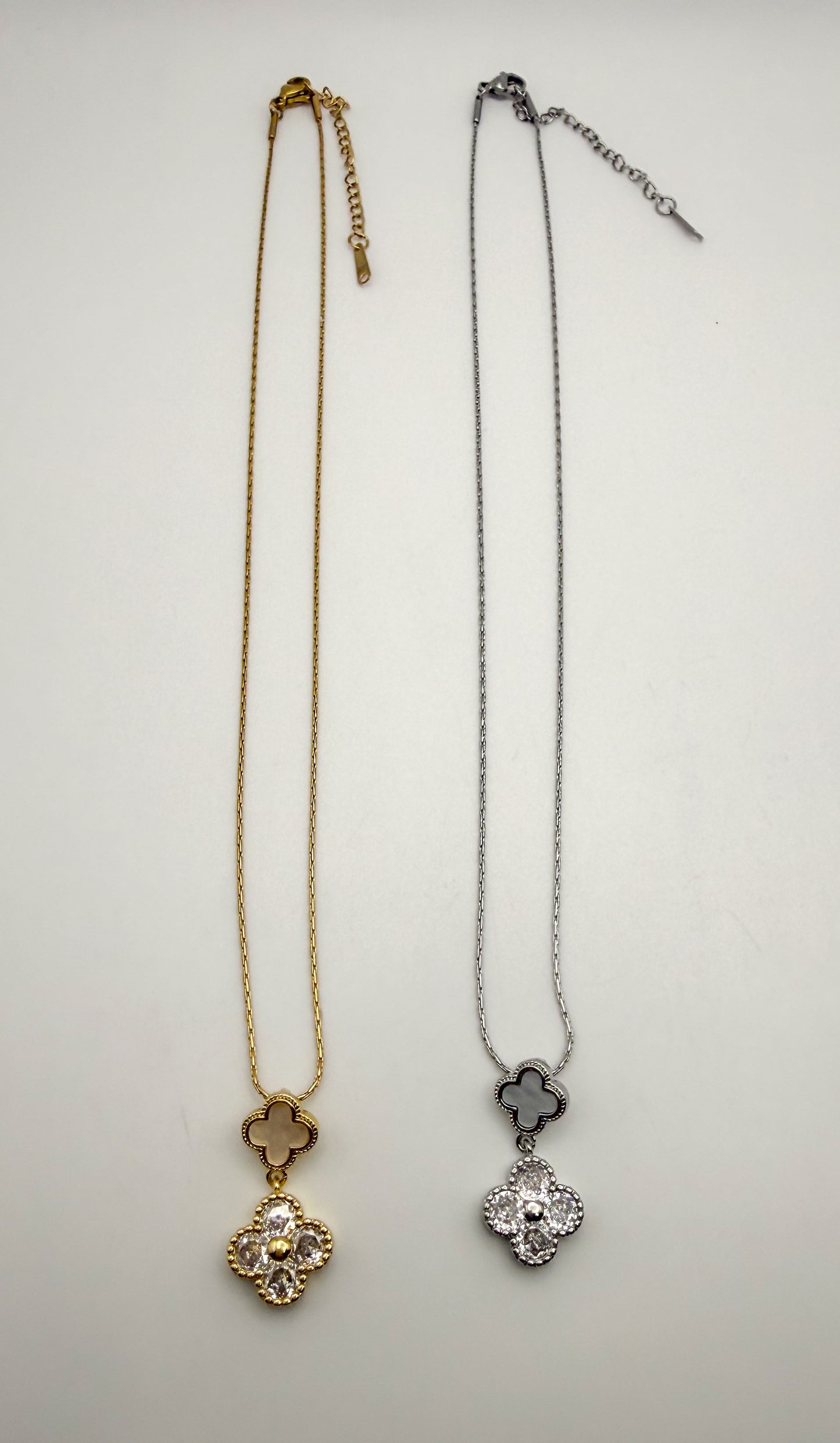 Bling & Natural Shell Double Clover Necklaces