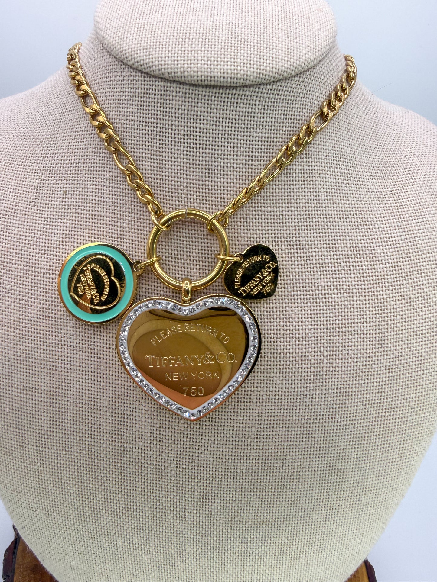 Gold T&Co Trio Charm Stainless Steel Pendant Necklace