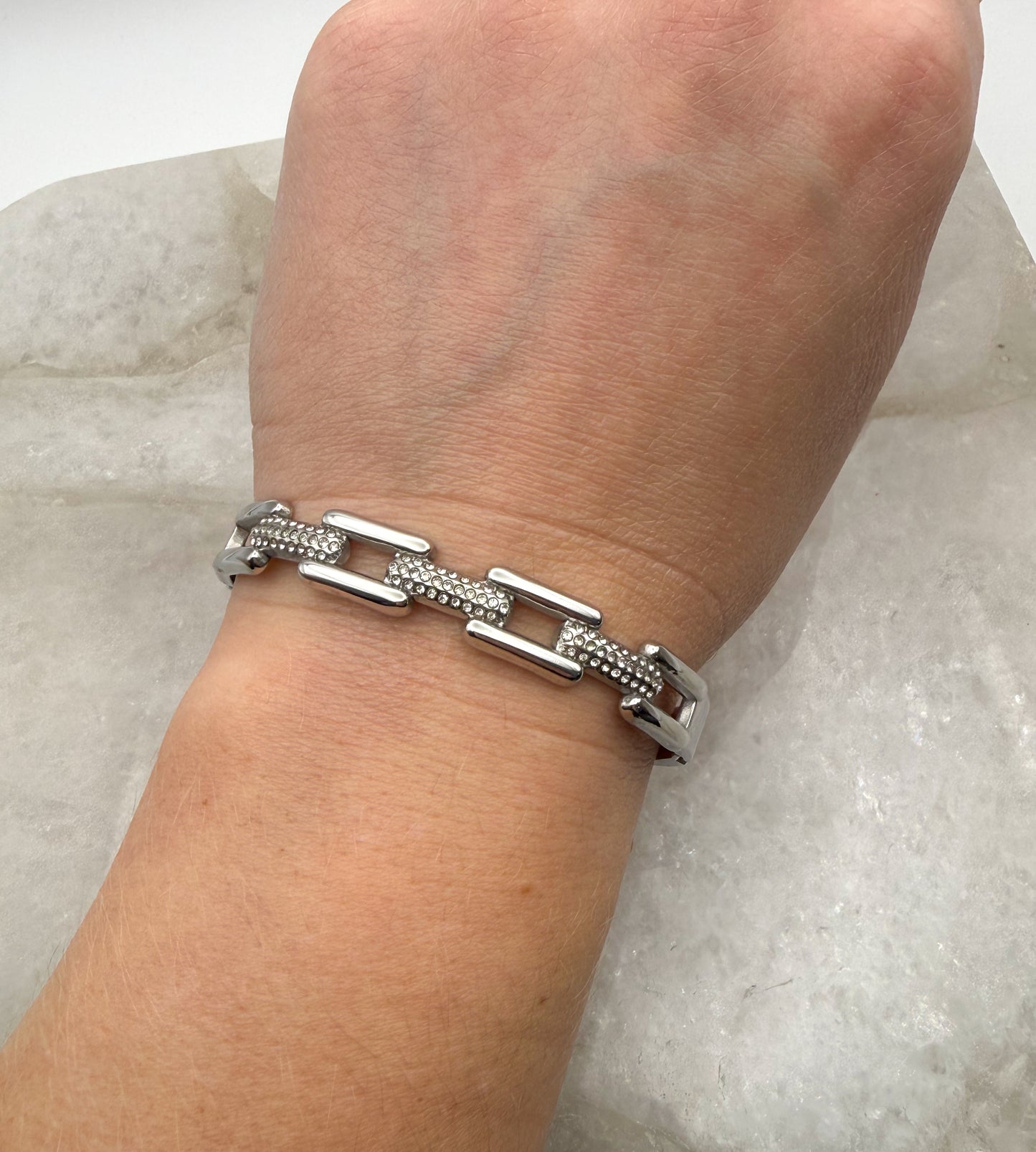 Silver Stainless Steel Chain Link Bangle Bracelet