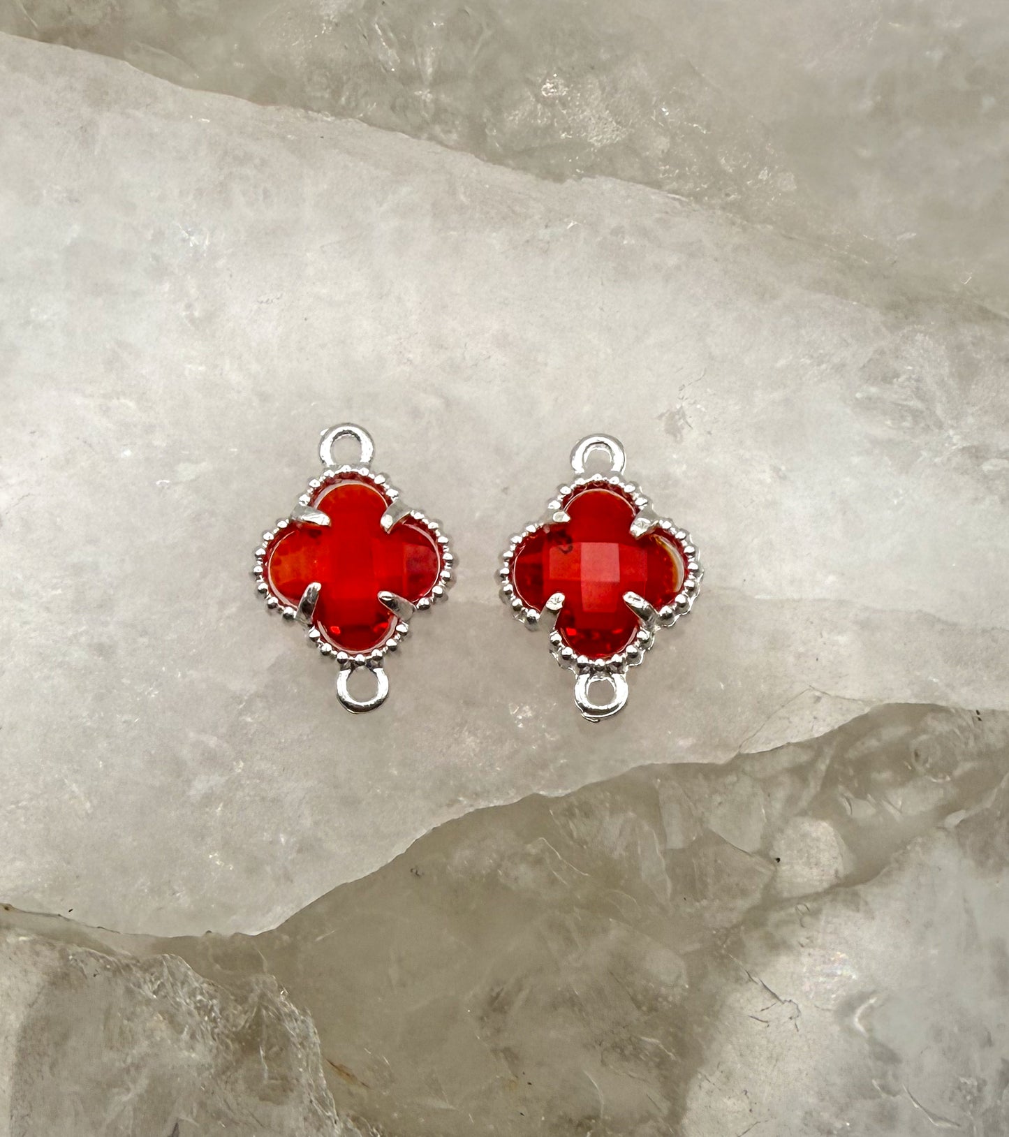 Colorful Double Link Clover Glass Charm Connectors-Gold & Silver