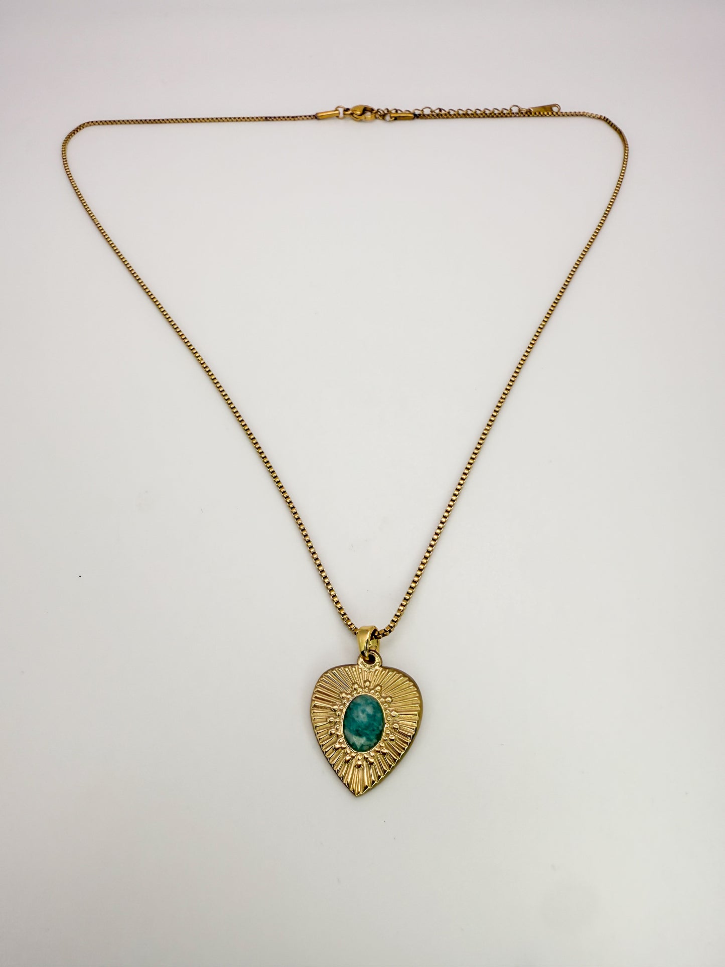 Heart of Gold Necklace- Natural Gemstones, Gold Stainless Steel Pendant Necklace