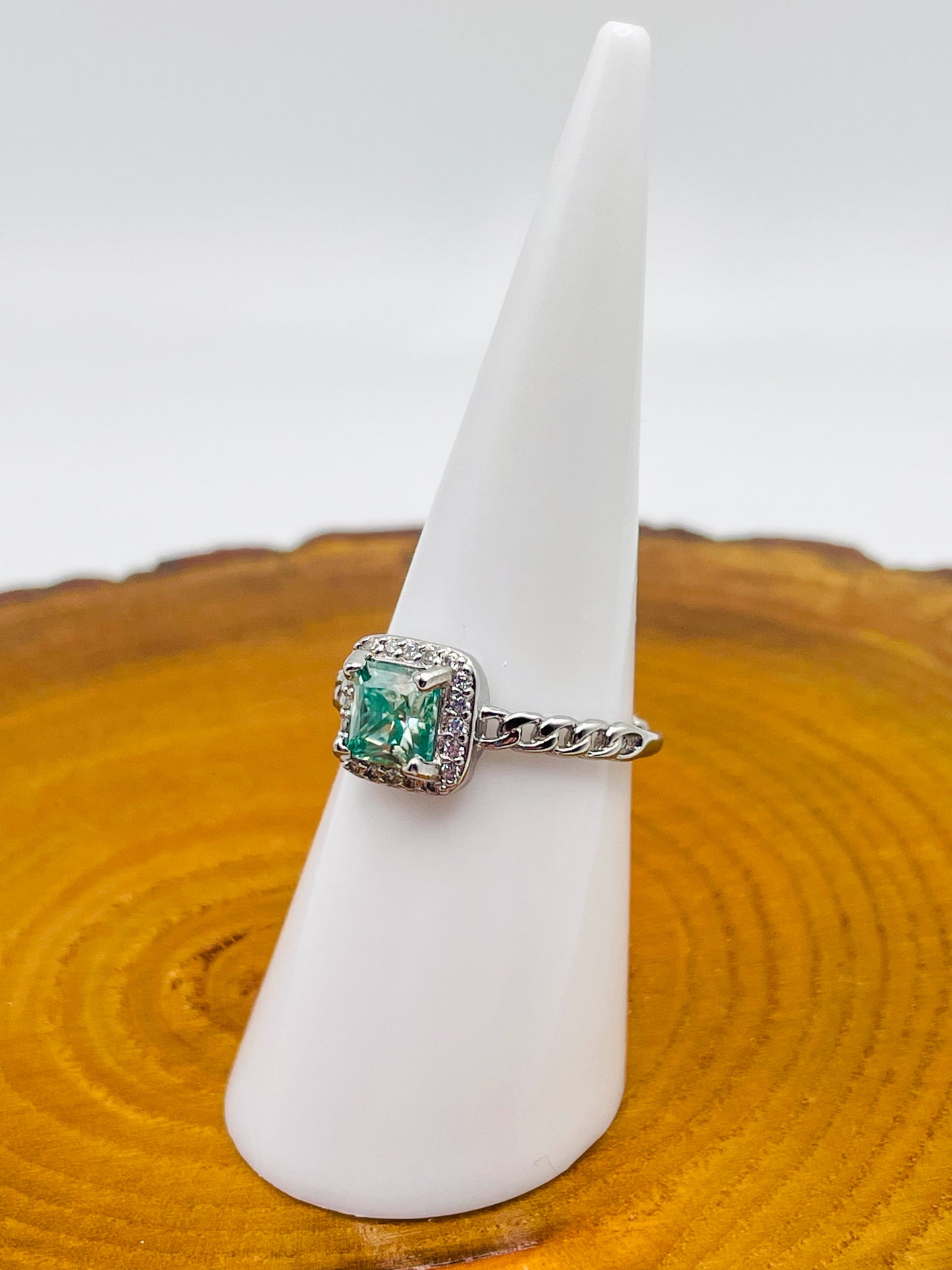 Sterling Silver Green Emerald Boxy Adjustable Ring