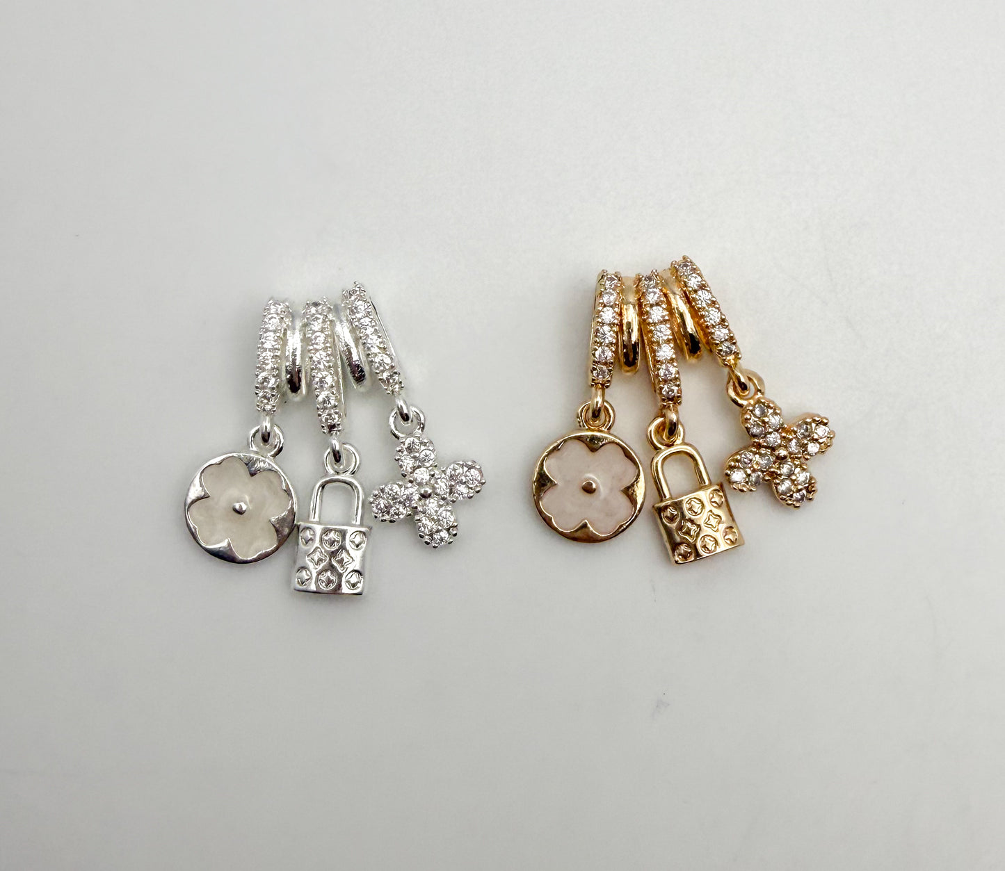 LV Inspired Gold & Silver Dangling Spacer Bead Charm Pendant