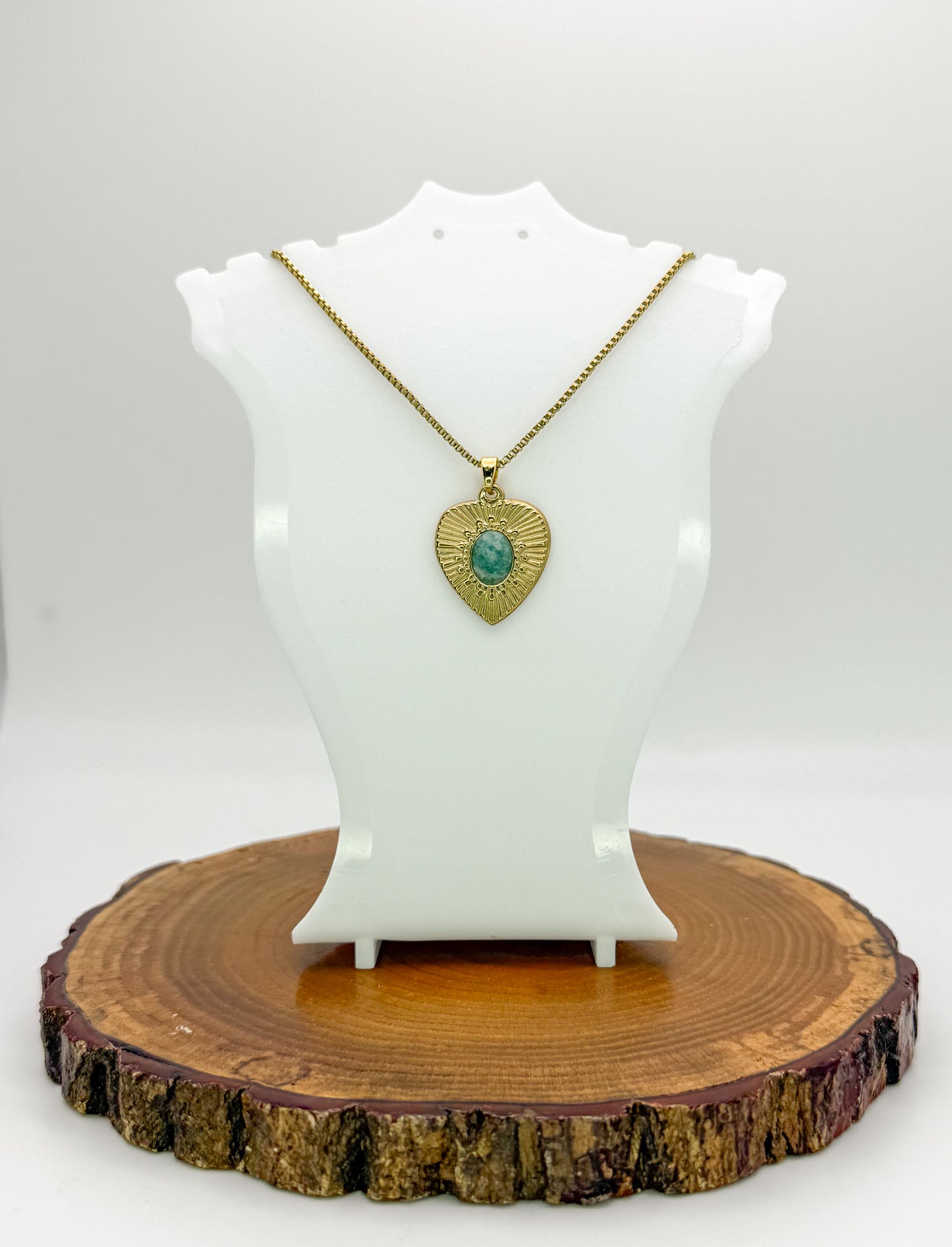 Heart of Gold Necklace- Natural Gemstones, Gold Stainless Steel Pendant Necklace