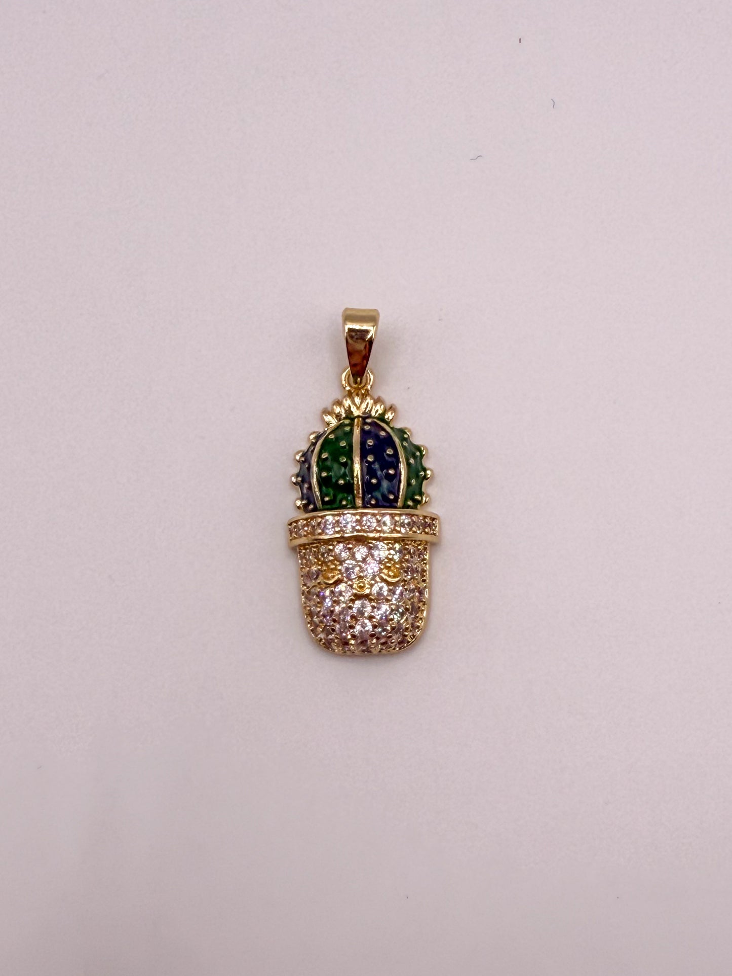 Gold House Cactus Potted Plant Charm Pendant