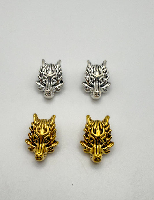 Wolf Head Gold & Silver Spacer Charm Beads