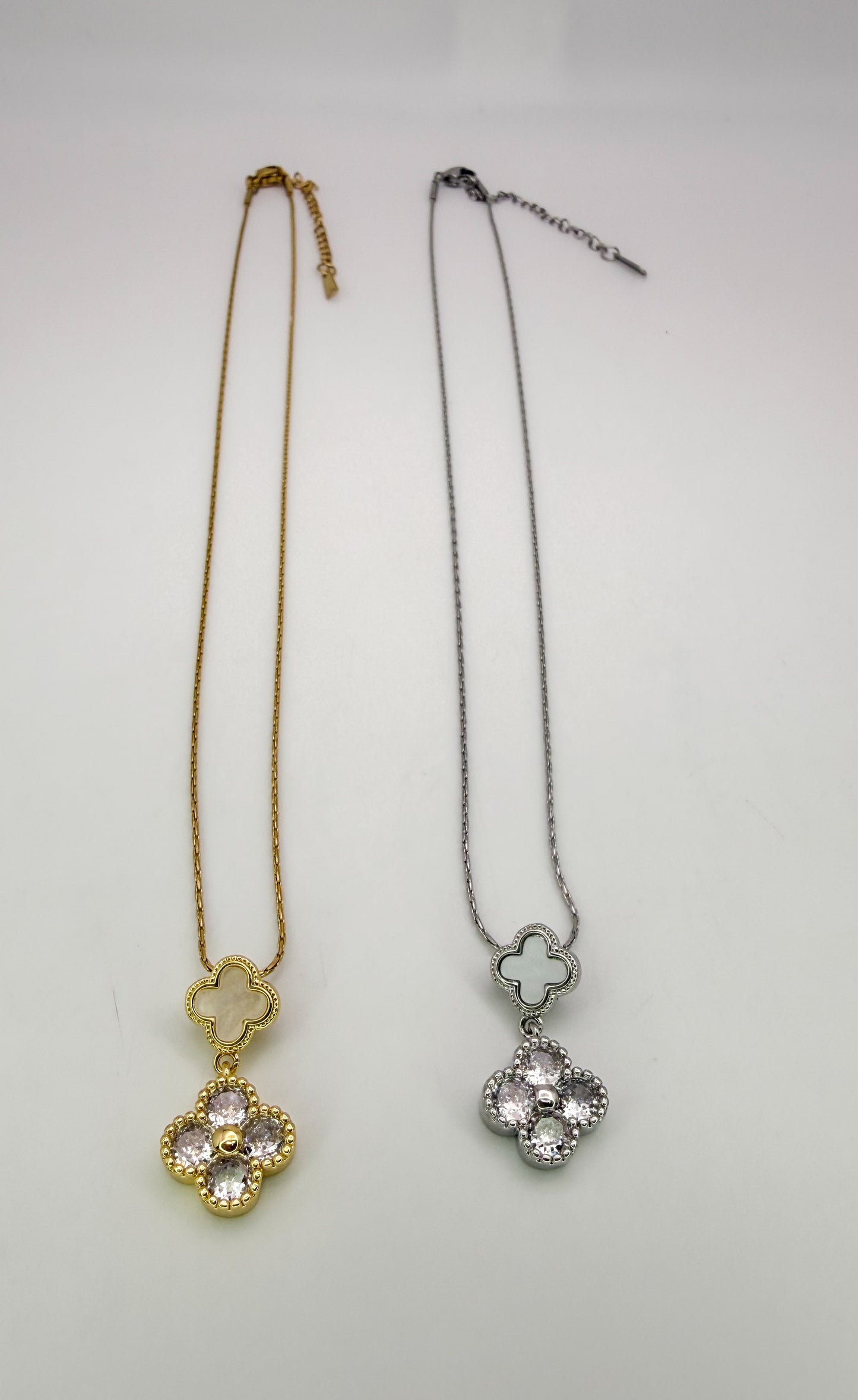 Bling & Natural Shell Double Clover Necklaces