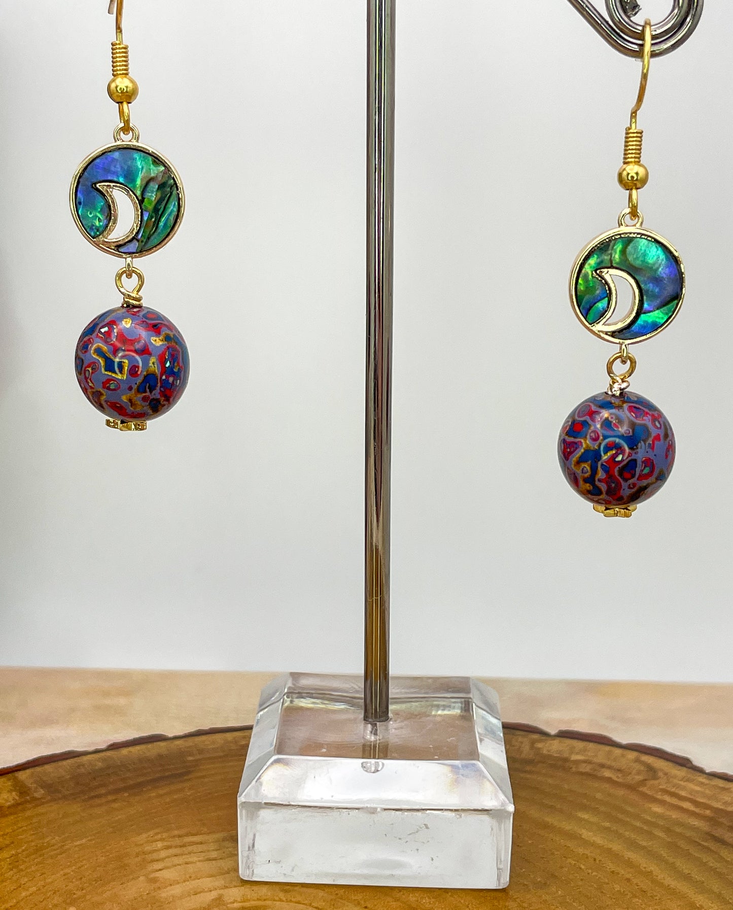 Handmade Daji Lacquer Beaded Bling Earrings with Natural Opal Inclusions