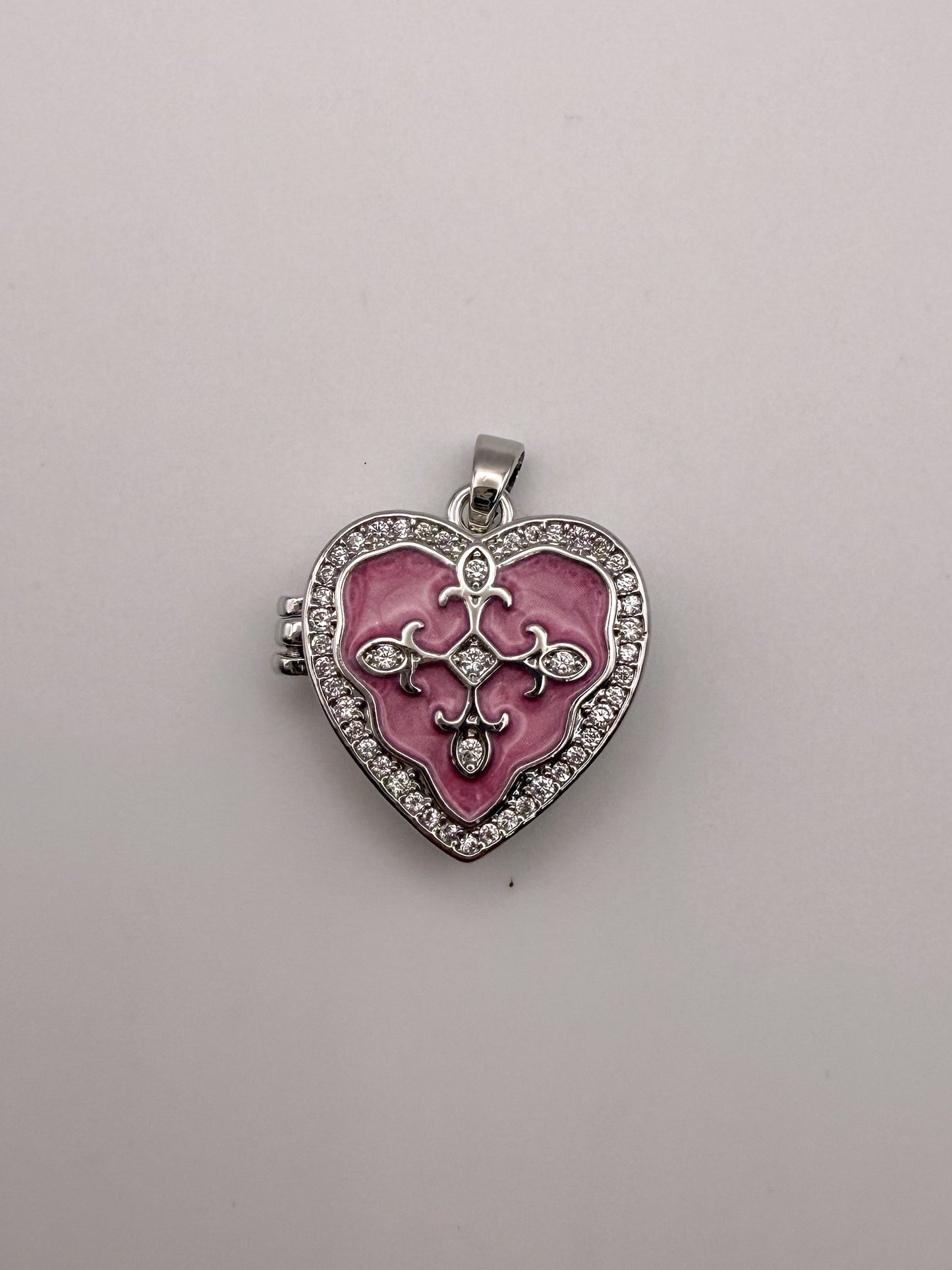 Silver Heart Enameled Emblem Locket Charm Pendant