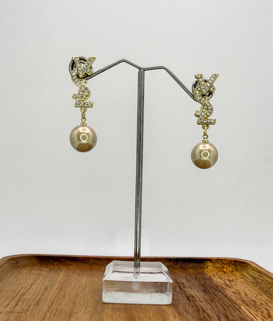Gold YSL Stud Dangle Earrings