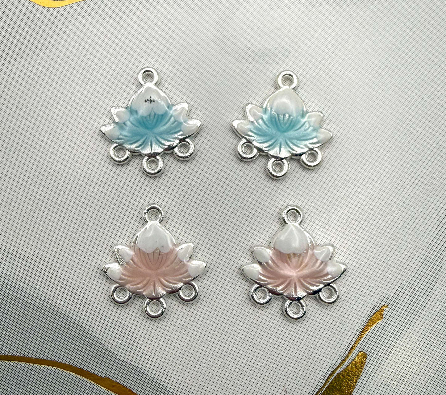 Silver Lotus Enameled Chandelier Metal Charms