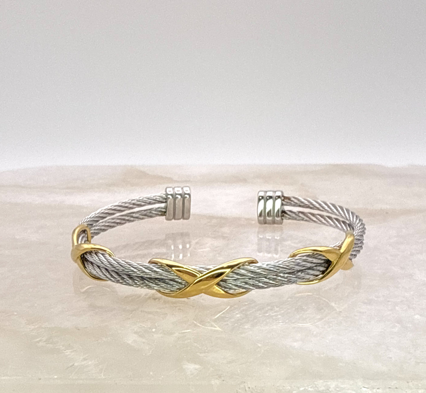Stainless Steel Mixed Metals Bangle Cuff Bracelet