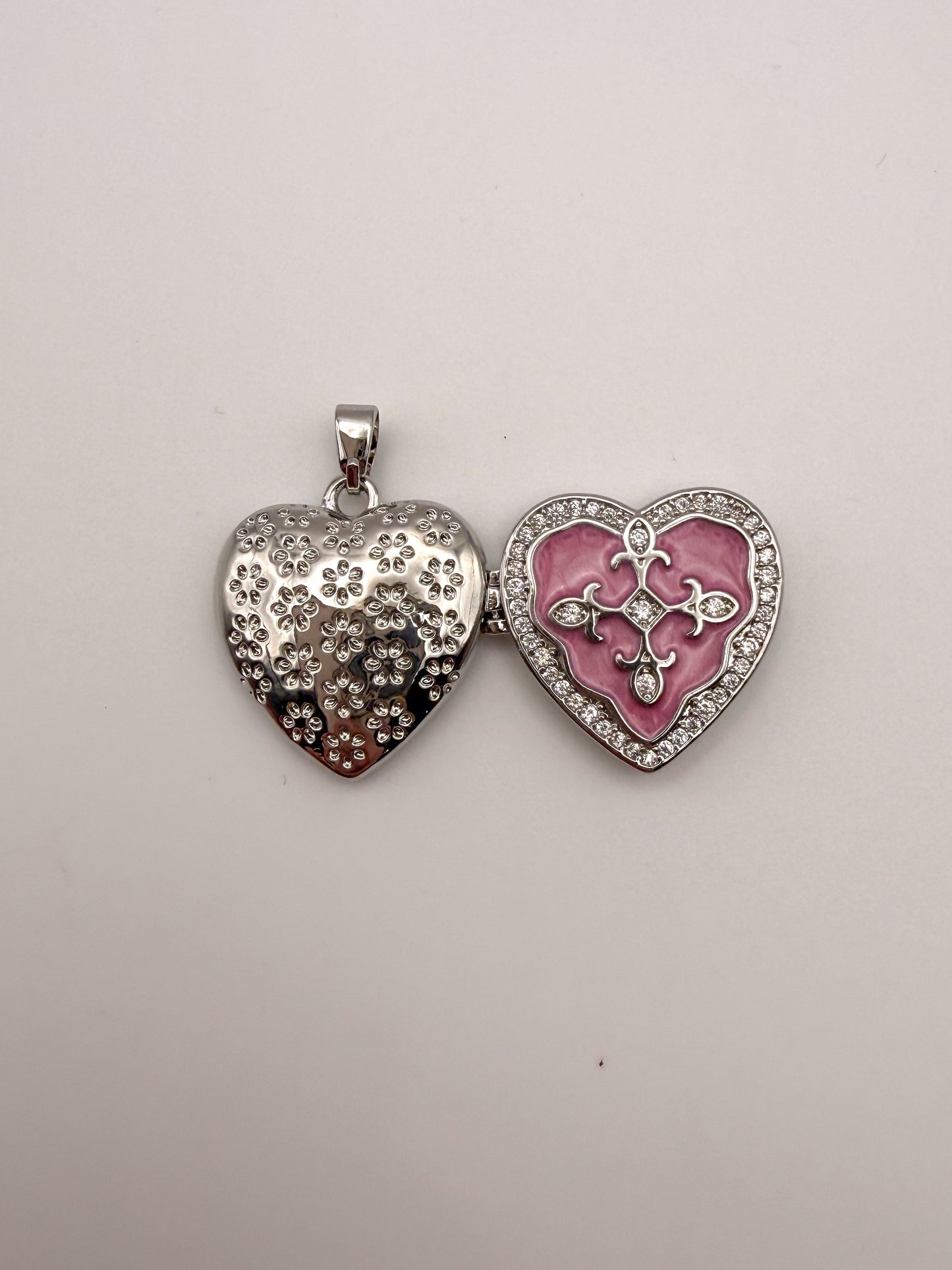 Silver Heart Enameled Emblem Locket Charm Pendant