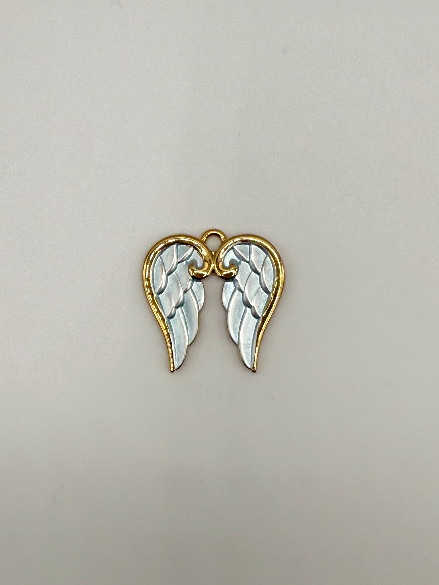 Gold & Blue Enamel Angel Wing Charm Pendant