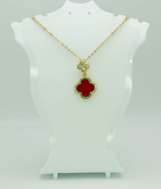 LV Double Red Clover 16K Gold Filled Necklace