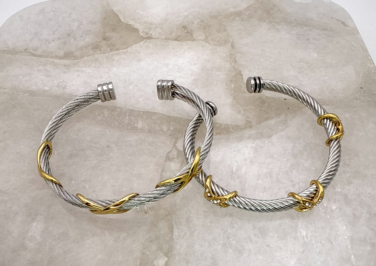 Stainless Steel Mixed Metals Bangle Cuff Bracelet
