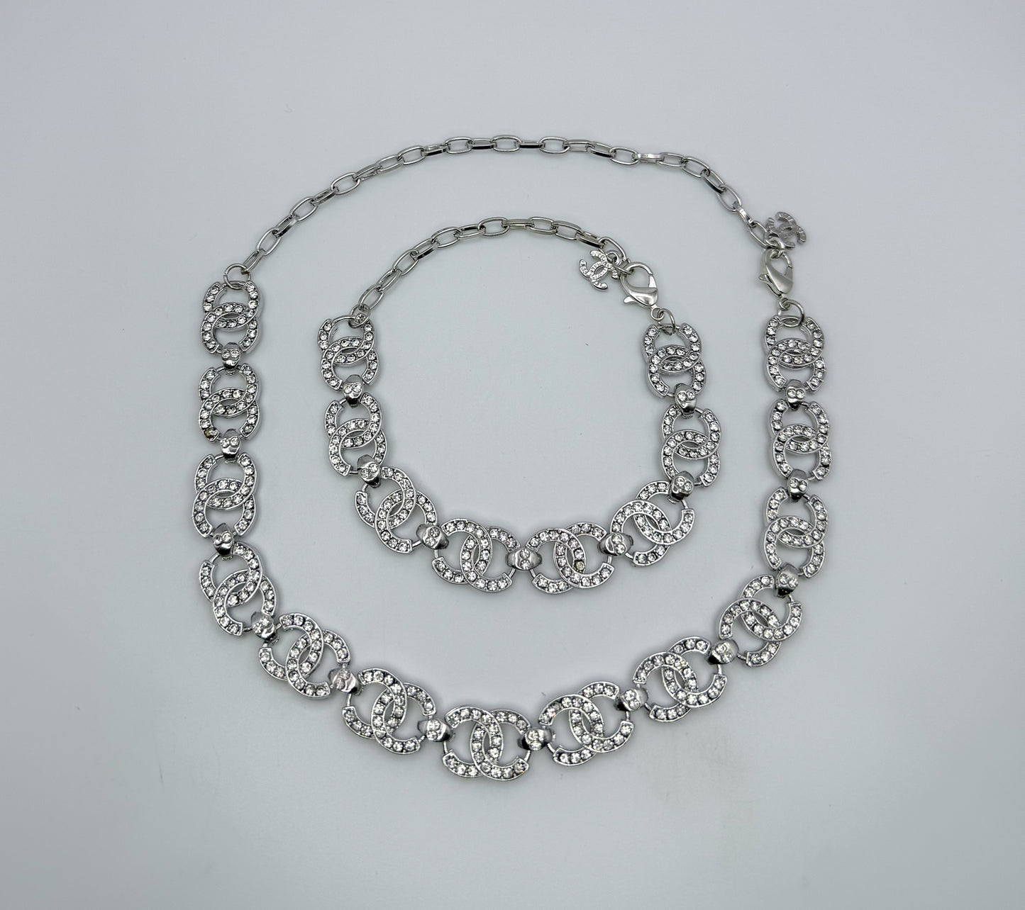 Elegant CC Designer Silver or Gold Matching Necklace and Bracelet set