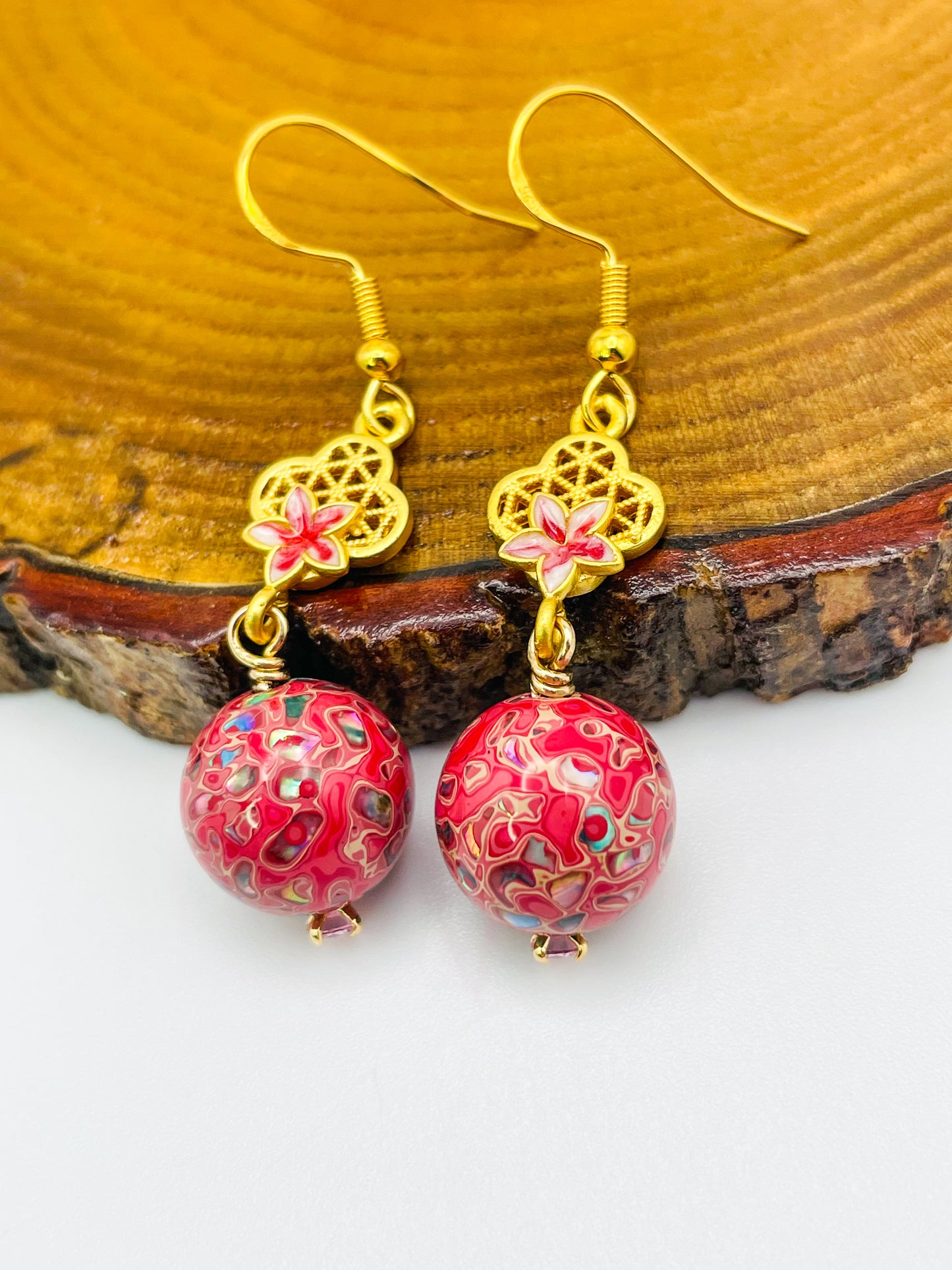 Handmade Daji Lacquer Beaded Bling Earrings with Natural Opal Inclusions