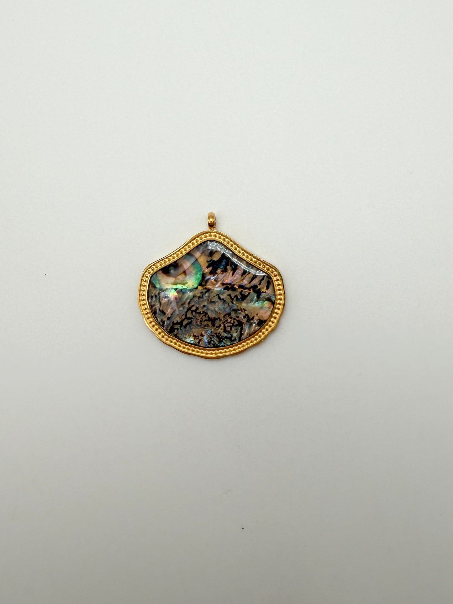 Stainless Steel Gold cased Abalone Shell Freeform Charm Pendant