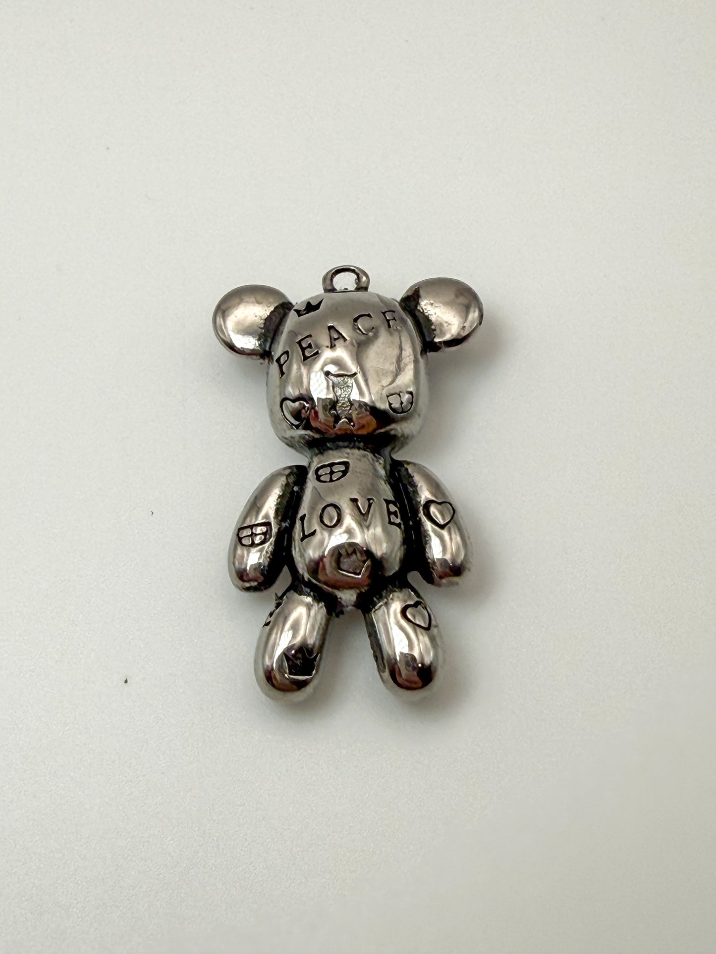 Stainless Steel Silver Graffiti Solid 3D Bear Charm Pendant