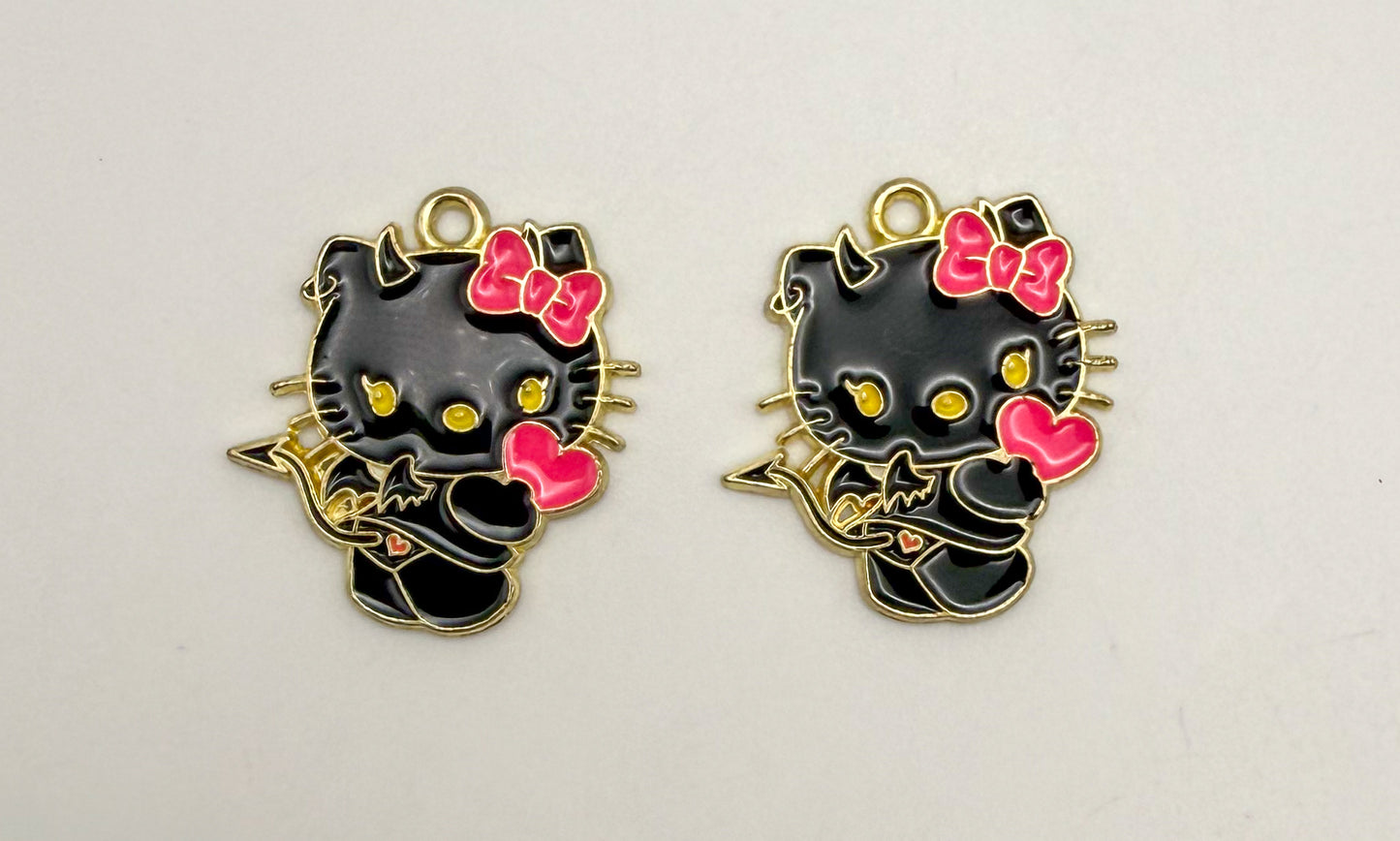 Gold & Black Enamel Cupid Hello Kitty DIY Metal Charms
