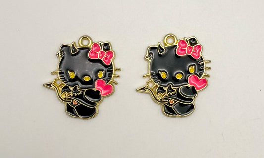 Gold & Black Enamel Cupid Hello Kitty DIY Metal Charms