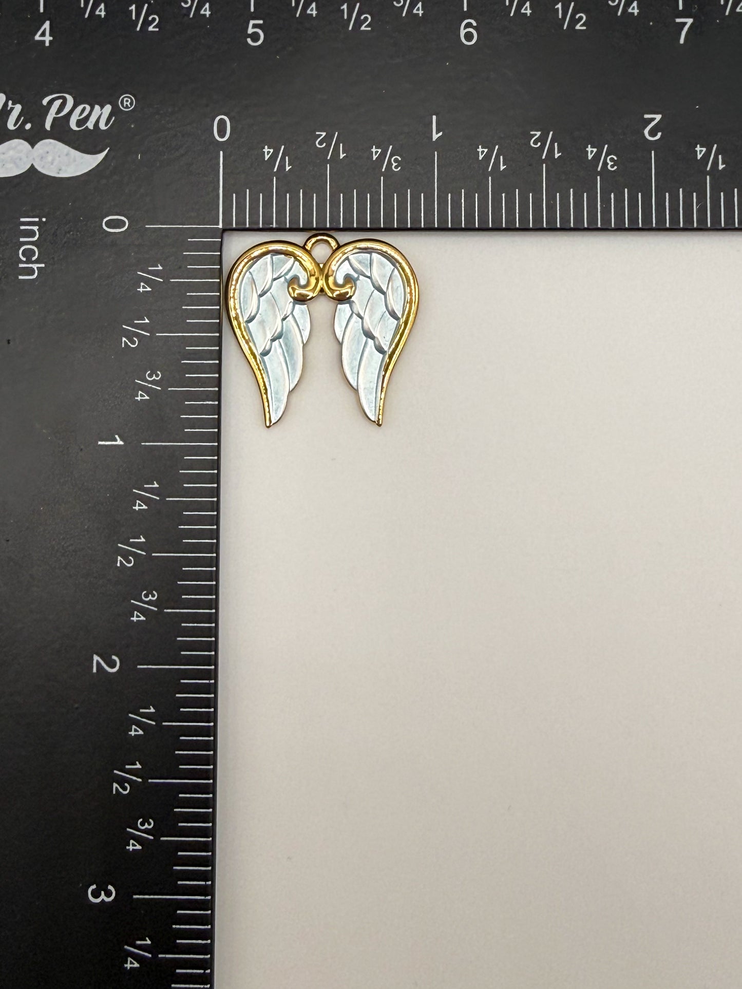 Gold & Blue Enamel Angel Wing Charm Pendant