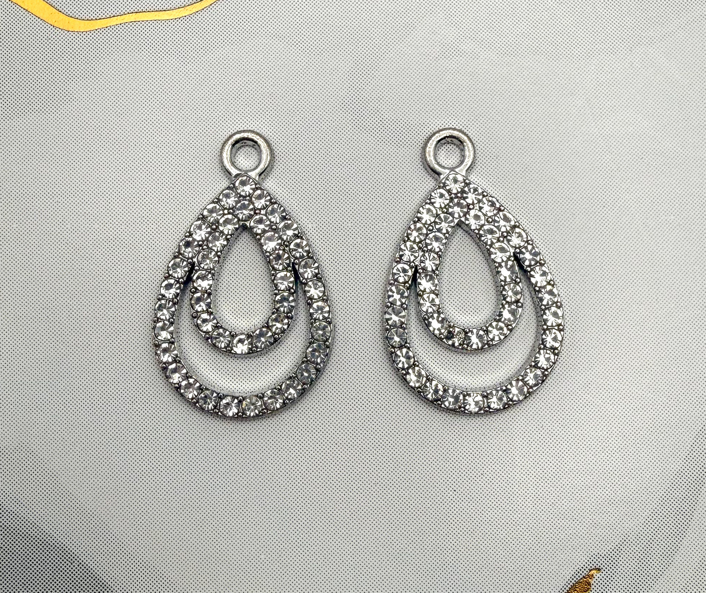 Elegant Rhinestone Double Teardrop Metal Charms
