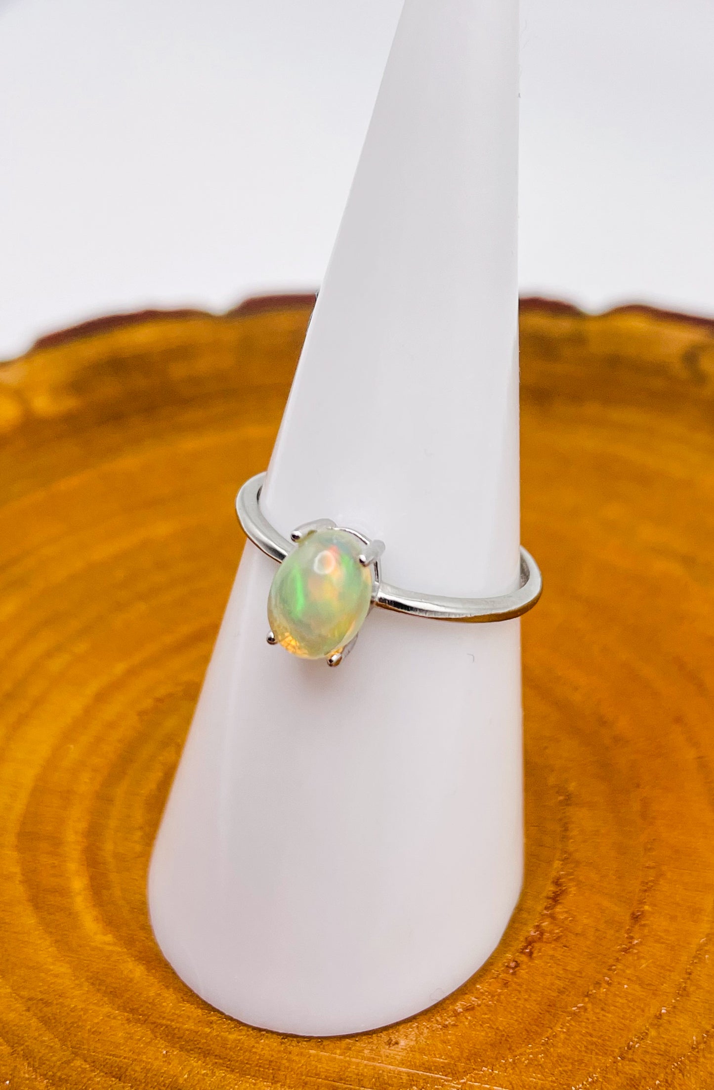 Sterling Silver White Opal Simple Styled Adjustable Ring